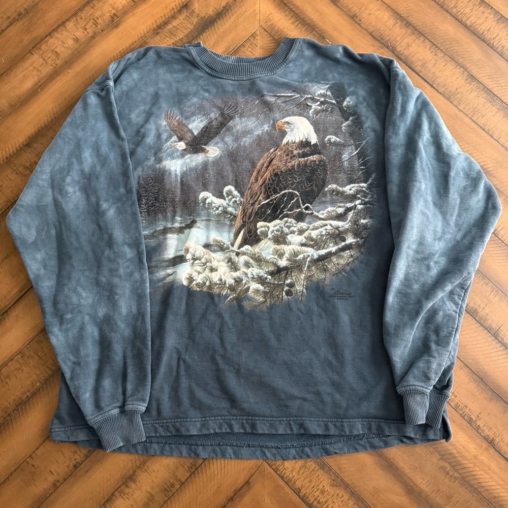 The Mountain Y2K Sweater Mens Sz 2XL Blue  Eagle Nature Tie Dye VINTAGE 1999 MTN
